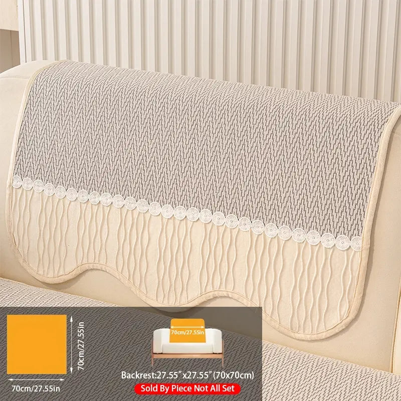 French Cream Snow Nourish Sofa Cushion, Non-Slip Cat Scratch Resistant, All-Season Use, Reusable Sofa Cover Seat Pad