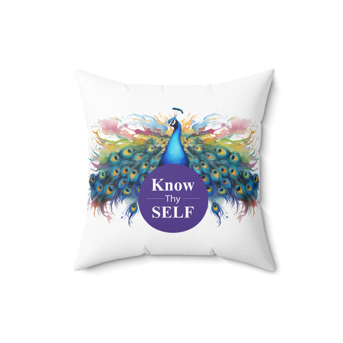 Know Thyself Peacock Square Pillow - Inspirational Home Decor