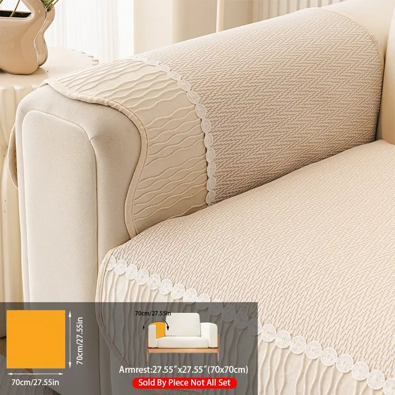 French Cream Snow Nourish Sofa Cushion, Non-Slip Cat Scratch Resistant, All-Season Use, Reusable Sofa Cover Seat Pad
