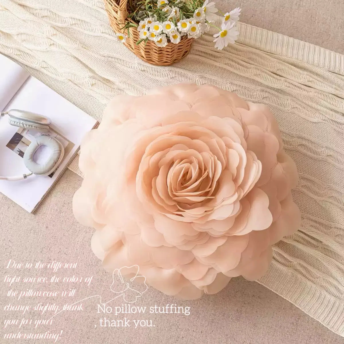 Princess Style 3D Rose Flower Pillow Cover, French Romantic Home Decor Bedroom Decorative Accessories Cushion Case, Handmade Realistic Rose Peony Sofa Bed Pillow, Gift for Holidays Birthdays