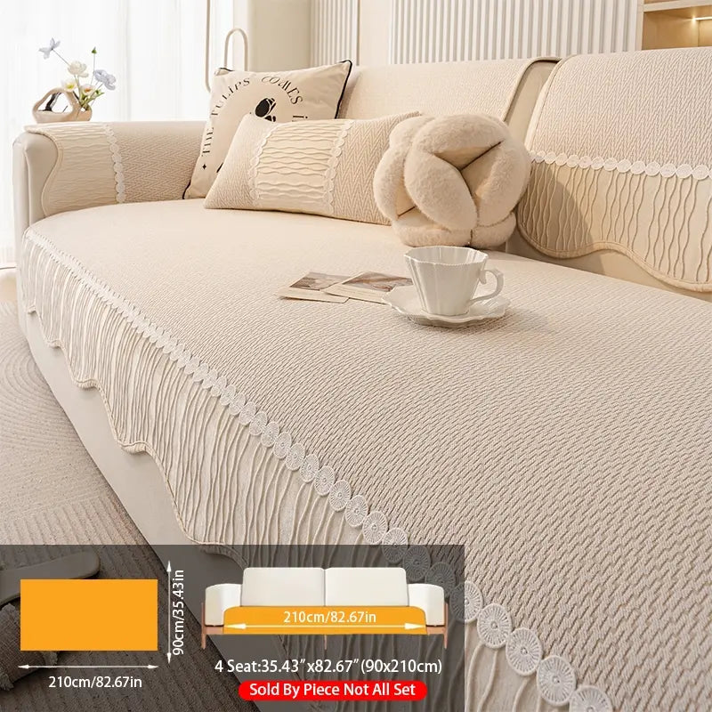 French Cream Snow Nourish Sofa Cushion, Non-Slip Cat Scratch Resistant, All-Season Use, Reusable Sofa Cover Seat Pad