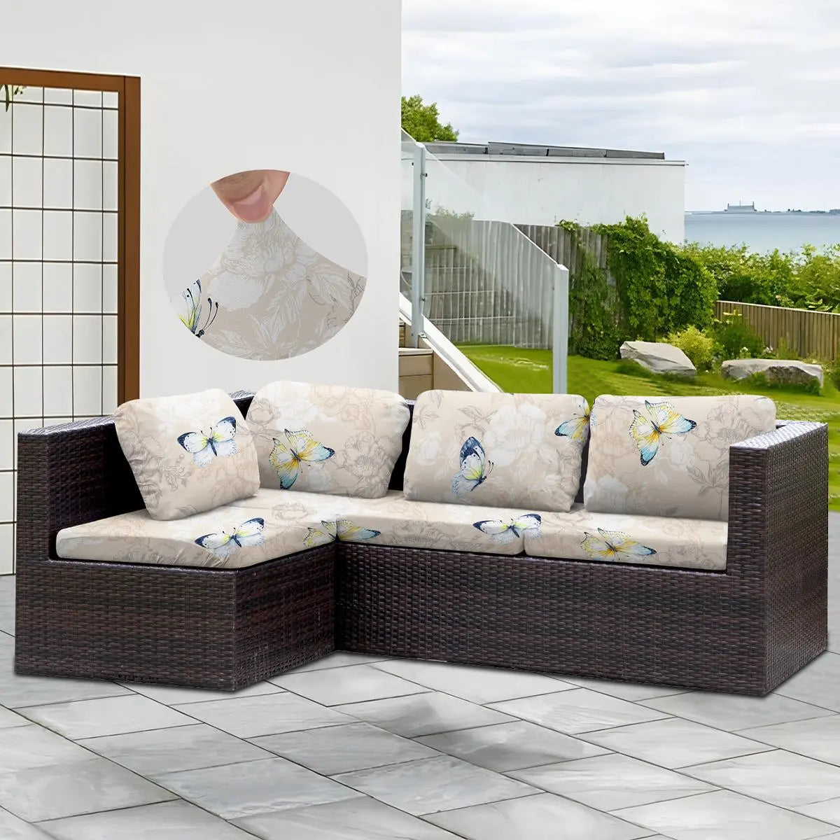 Floral Pattern Stretch Sofa Cover, 1 Count Durable Elastic Sofa Slipcover, Furniture Protector for Home Living Room, Sofa Protector for Outdoor Patio Furniture, Sofa Couch Covers, Stretchable Sofa Cover