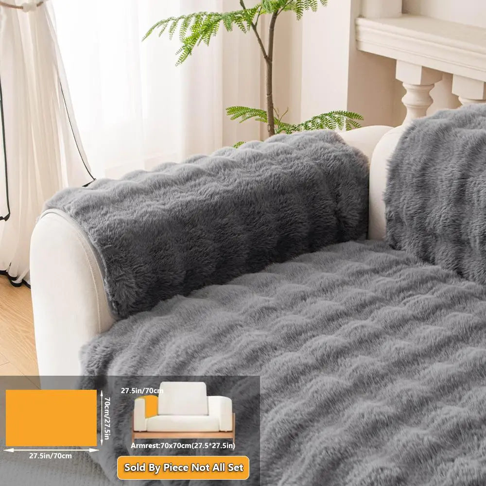 1pc Autumn Winter Faux Rabbit Fur Long Hair Sofa Cushion, Modern Luxury Thick Plush Sofa Cover for 4 Seat Couch, Pet Friendly Home Decor