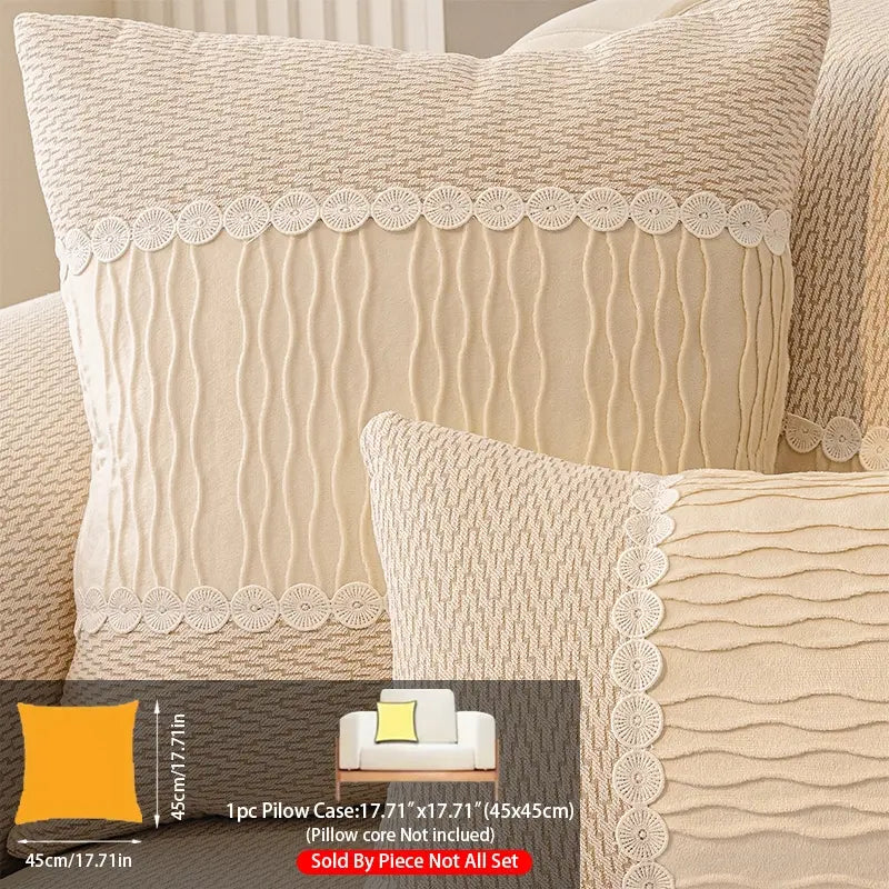 French Cream Snow Nourish Sofa Cushion, Non-Slip Cat Scratch Resistant, All-Season Use, Reusable Sofa Cover Seat Pad