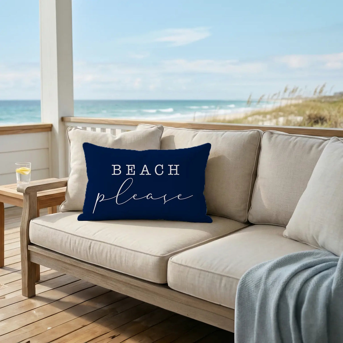 Beach Please Pillow, Indoor Outdoor Throw Pillow with Insert, Beach House Decor, Coastal Gift, Summer Patio Pillow, Beach Lover Gift