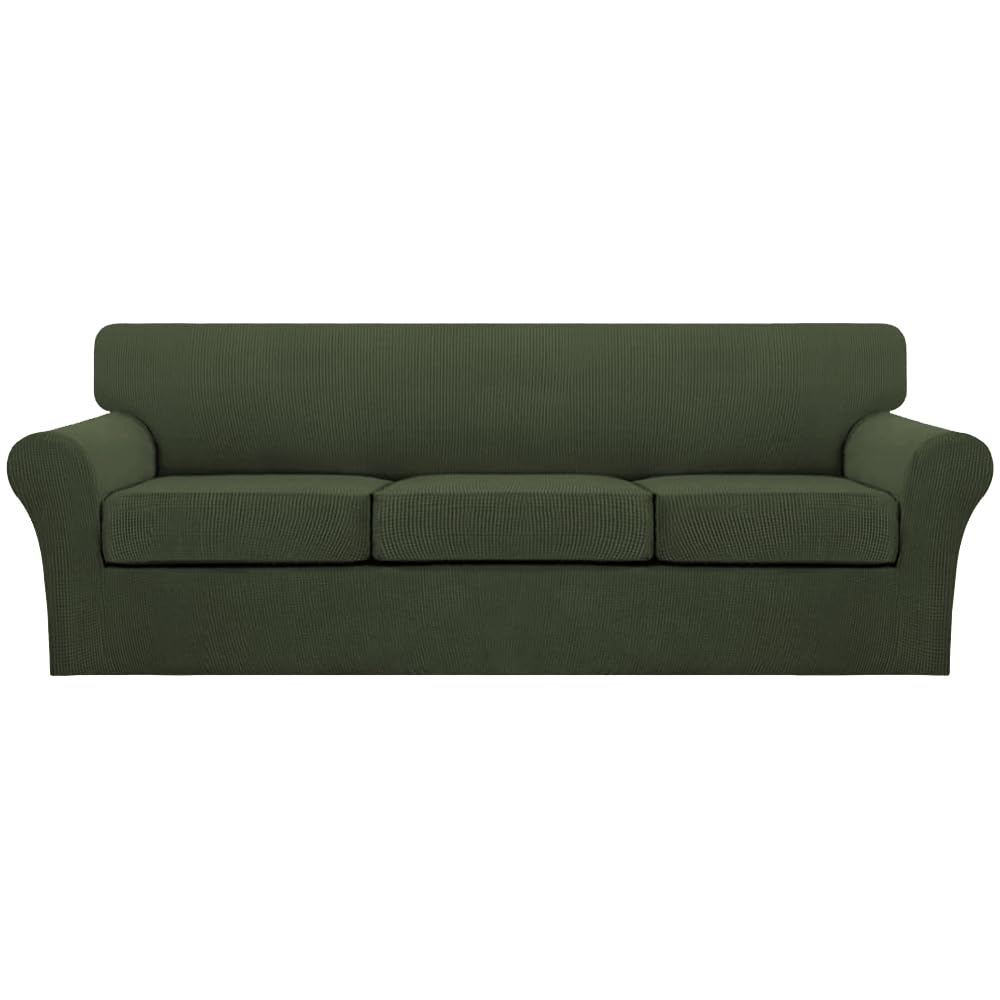 Turquoize 4 Piece Couch Cover Sofa Covers for 3 Cushion Couch Sofa Slipcovers Washable Sofa Cover for Dogs with Individual Couch Cushion Covers Feature Jacquard Fabric(3 Cushion Sofa, Biscotti Beige)