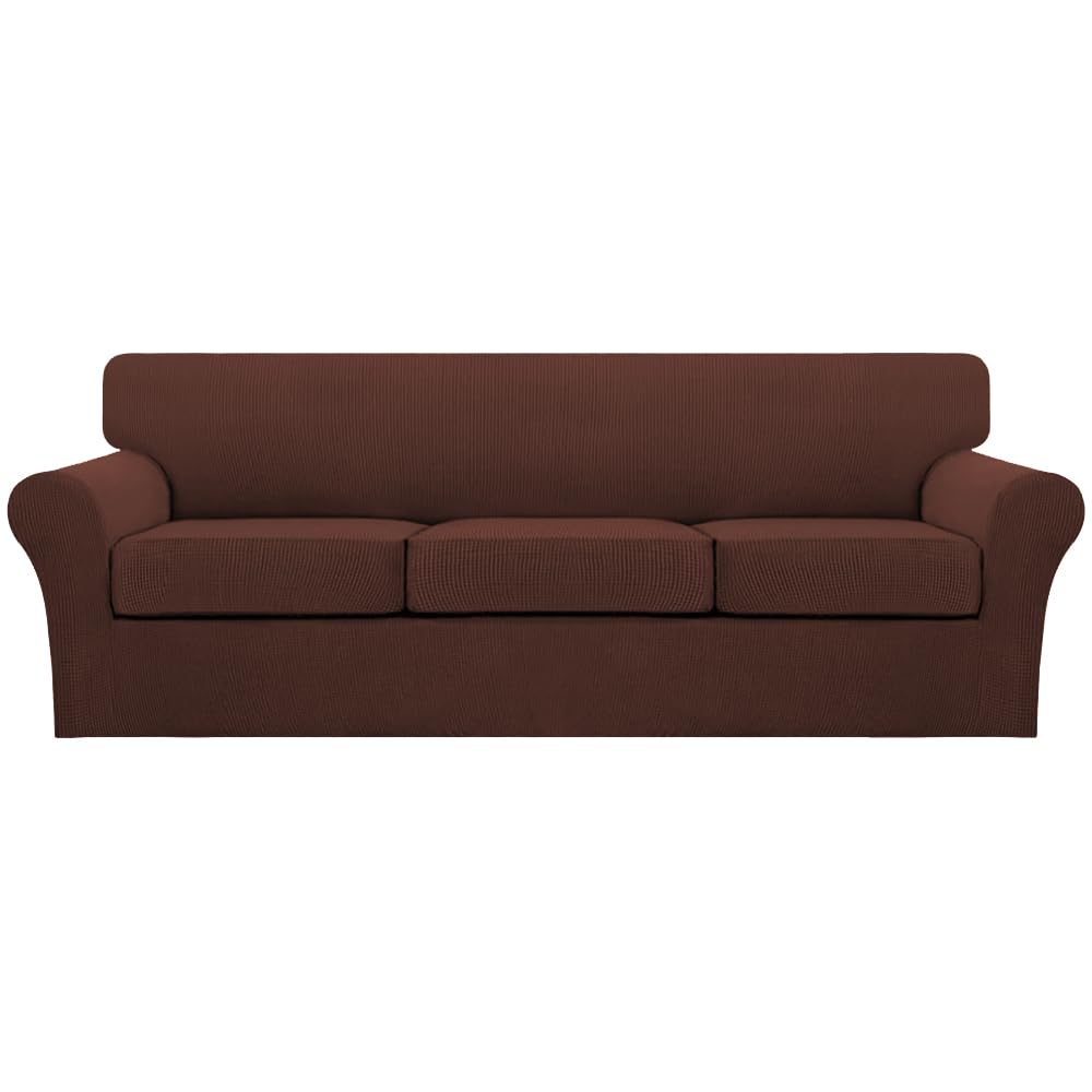 Turquoize 4 Piece Couch Cover Sofa Covers for 3 Cushion Couch Sofa Slipcovers Washable Sofa Cover for Dogs with Individual Couch Cushion Covers Feature Jacquard Fabric(3 Cushion Sofa, Biscotti Beige)