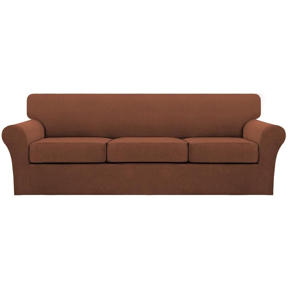 Turquoize 4 Piece Couch Cover Sofa Covers for 3 Cushion Couch Sofa Slipcovers Washable Sofa Cover for Dogs with Individual Couch Cushion Covers Feature Jacquard Fabric(3 Cushion Sofa, Biscotti Beige)