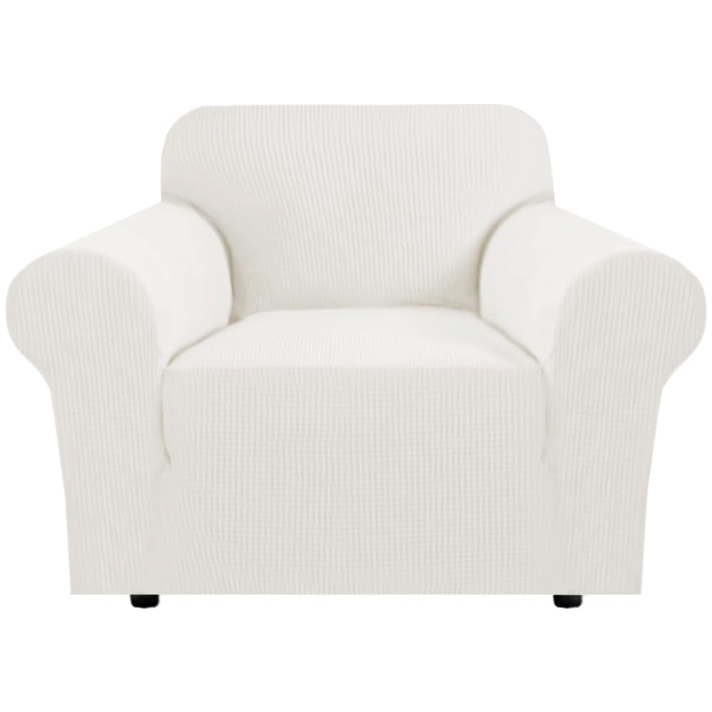H.VERSAILTEX Stretch Sofa Covers for 3 Cushion Couch Covers Sofa Slipcovers for Living Room Feature Thick Checked Jacquard Fabric with Elastic Bottom, Sofa Large - Natural