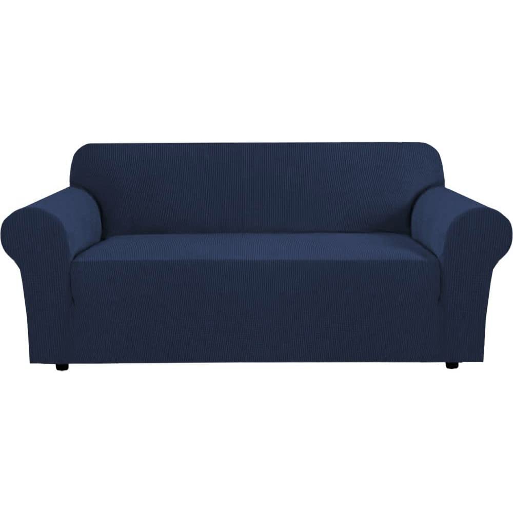 H.VERSAILTEX Stretch Sofa Covers for 3 Cushion Couch Covers Sofa Slipcovers for Living Room Feature Thick Checked Jacquard Fabric with Elastic Bottom, Sofa Large - Natural