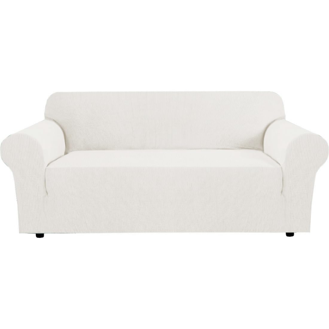 H.VERSAILTEX Stretch Sofa Covers for 3 Cushion Couch Covers Sofa Slipcovers for Living Room Feature Thick Checked Jacquard Fabric with Elastic Bottom, Sofa Large - Natural
