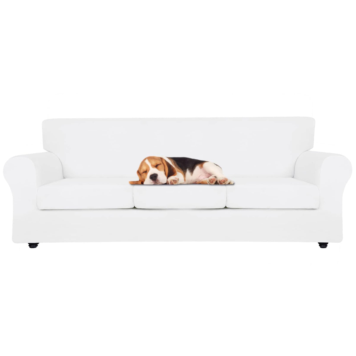 ZNSAYOTX Luxury Couch Cover 4 Piece Stretch Sofa Covers for 3 Cushion Couch Thick Soft Spandex Sofa Slipcover Living Room Anti Slip Dogs Pet Furnitre Protector (White, Sofa)