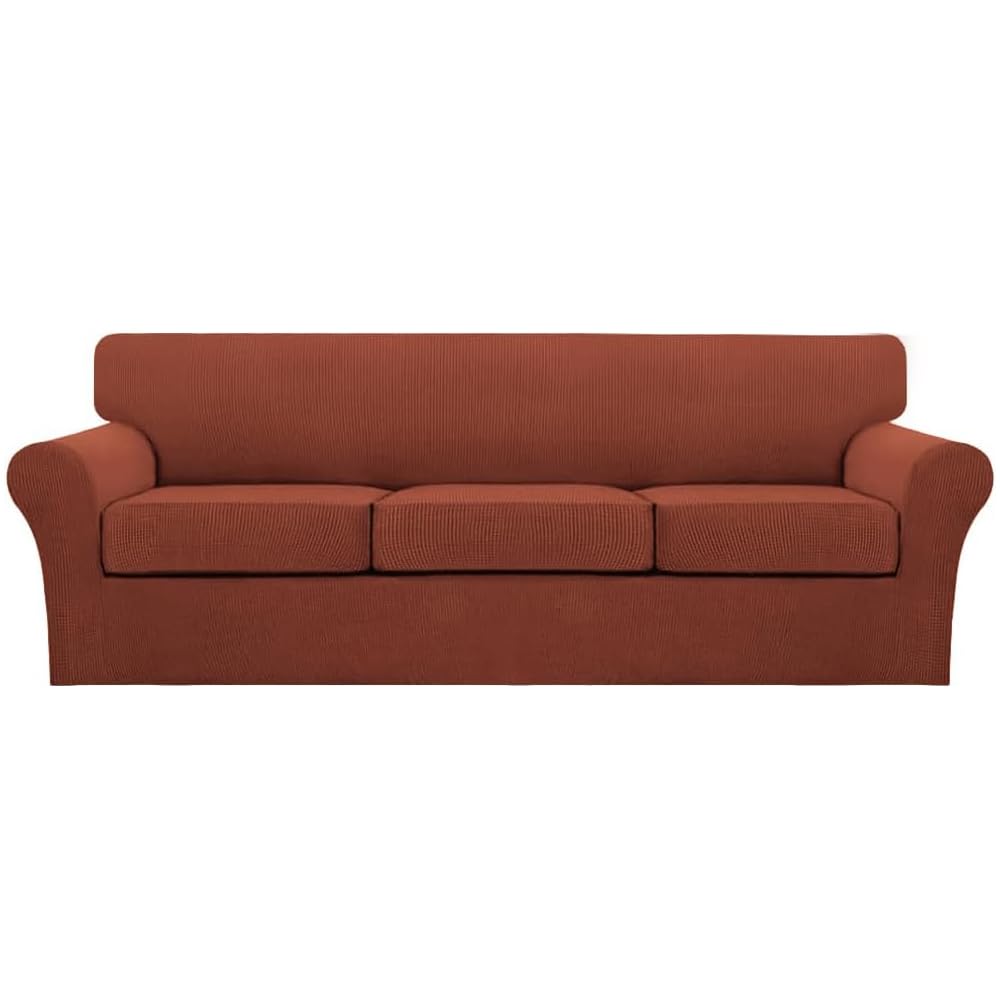 Turquoize 4 Piece Couch Cover Sofa Covers for 3 Cushion Couch Sofa Slipcovers Washable Sofa Cover for Dogs with Individual Couch Cushion Covers Feature Jacquard Fabric(3 Cushion Sofa, Biscotti Beige)