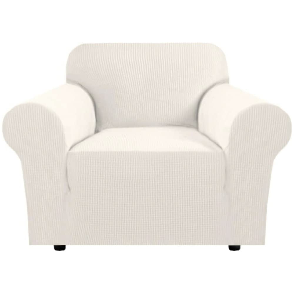 H.VERSAILTEX Stretch Sofa Covers for 3 Cushion Couch Covers Sofa Slipcovers for Living Room Feature Thick Checked Jacquard Fabric with Elastic Bottom, Sofa Large - Natural