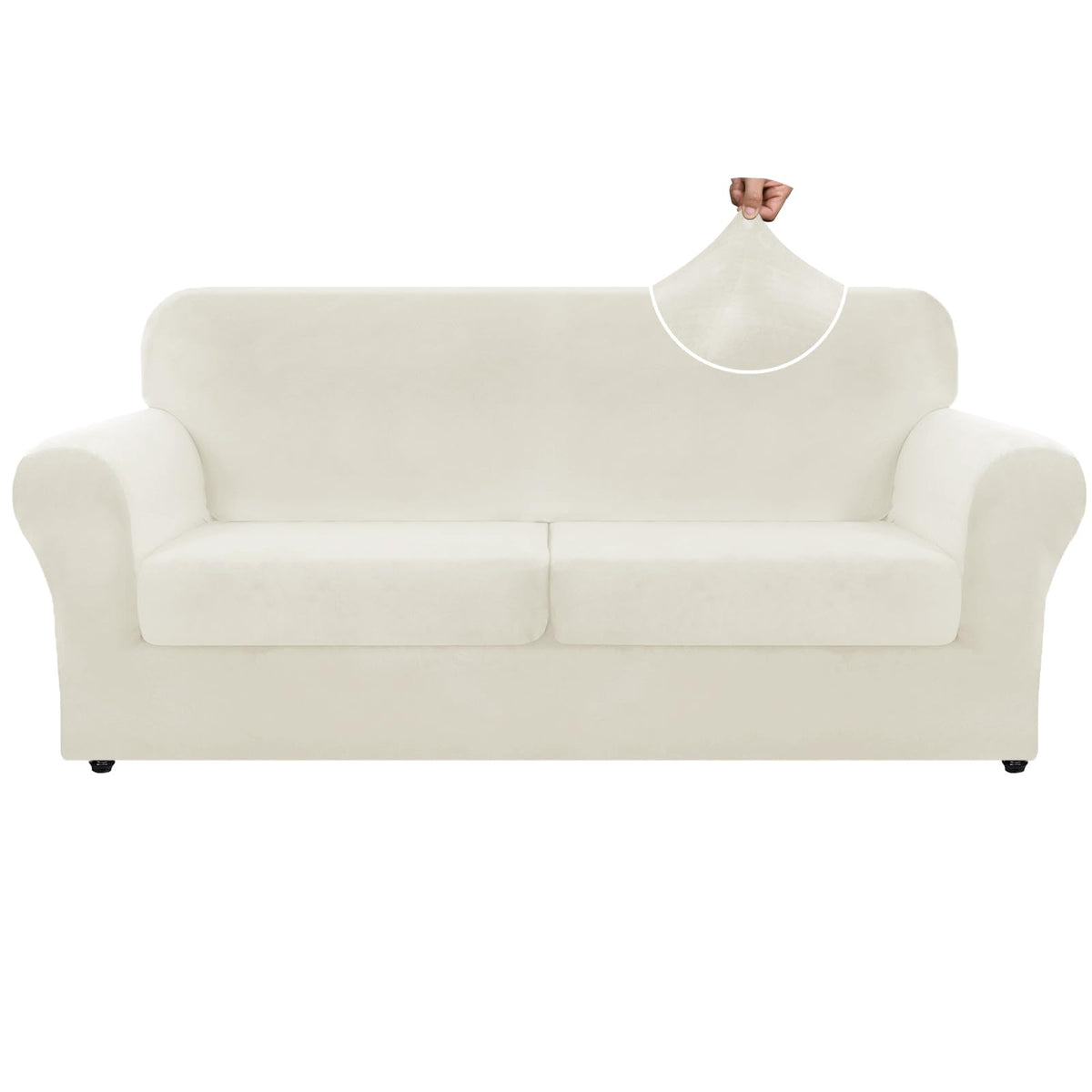 ZNSAYOTX Luxury Couch Cover 4 Piece Stretch Sofa Covers for 3 Cushion Couch Thick Soft Spandex Sofa Slipcover Living Room Anti Slip Dogs Pet Furnitre Protector (White, Sofa)