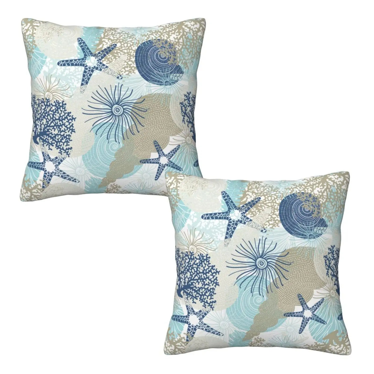 Polyester Blend Ocean Beach Seashell Starfish Themed Throw Pillow Covers (18in x 18in) - Set of 2, Elegant, Lightweight, Durable, Double-Sided Full Print, Hidden Zipper, Machine Washable, Easy Insert, Soft Cushion Covers for Sofa, Room Decor, Machine Wash