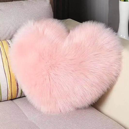 Heart Pillow Cover, Cute Solid Color Wool Pillow Gift, Bedroom Sofa Waist Pad, Office Chair Long Plush Cushion, Soft Furry Cushion, Home Decorative Cushion