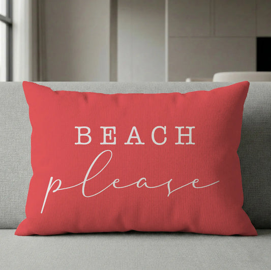 Beach Please Pillow, Indoor Outdoor Throw Pillow with Insert, Beach House Decor, Coastal Gift, Summer Patio Pillow, Beach Lover Gift