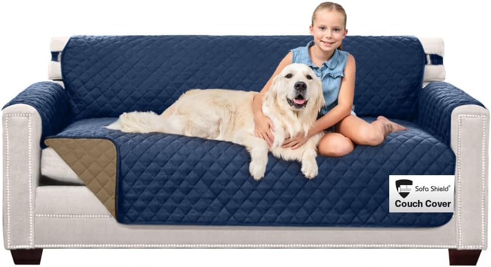 Sofa Shield® Couch Sofa Slip Cover for Dogs with Strap, Navy Sand