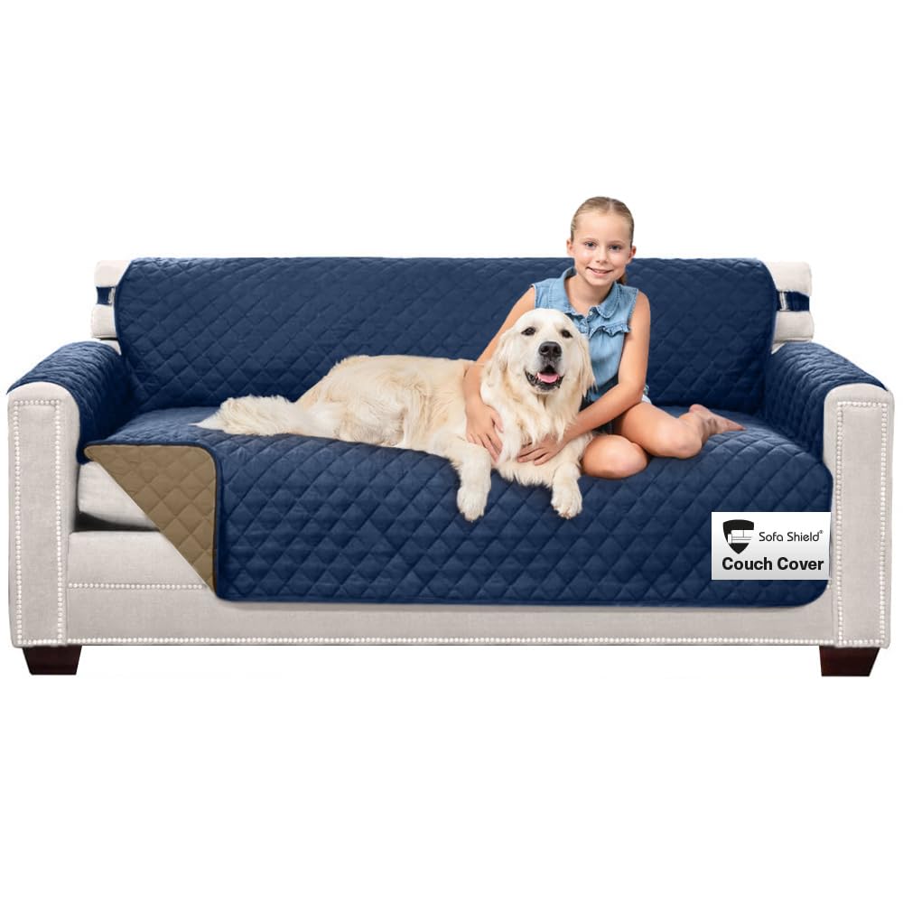 Sofa Shield® Couch Sofa Slip Cover for Dogs with Strap, Navy Sand