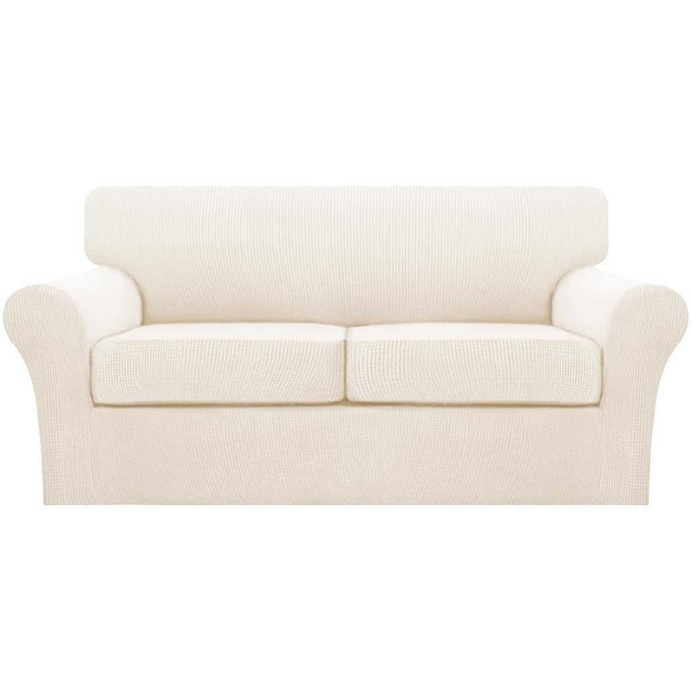 Turquoize 4 Piece Couch Cover Sofa Covers for 3 Cushion Couch Sofa Slipcovers Washable Sofa Cover for Dogs with Individual Couch Cushion Covers Feature Jacquard Fabric(3 Cushion Sofa, Biscotti Beige)