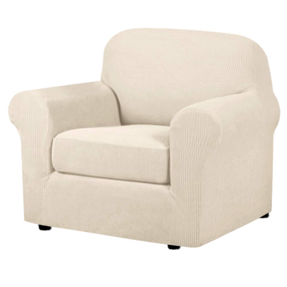 H.VERSAILTEX 4 Piece Stretch Sofa Covers for 3 Cushion Couch Covers for Living Room Slipcovers (Base Cover Plus 3 Seat Cushion Covers) Upgraded Thicker Jacquard Fabric (Sofa, Sand)