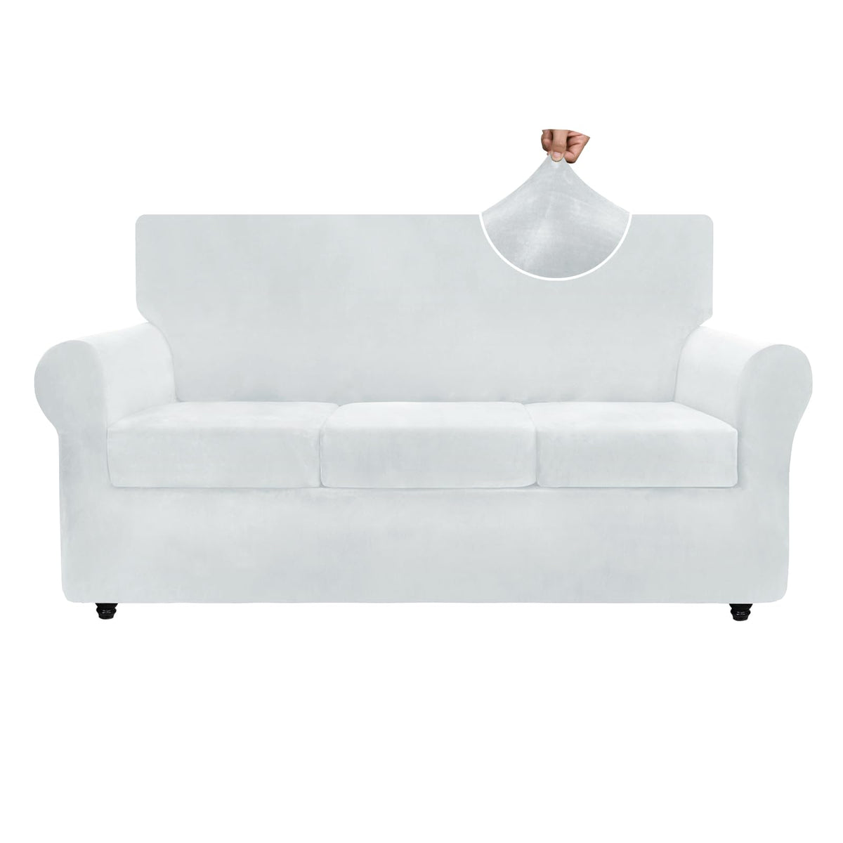 ZNSAYOTX Luxury Couch Cover 4 Piece Stretch Sofa Covers for 3 Cushion Couch Thick Soft Spandex Sofa Slipcover Living Room Anti Slip Dogs Pet Furnitre Protector (White, Sofa)