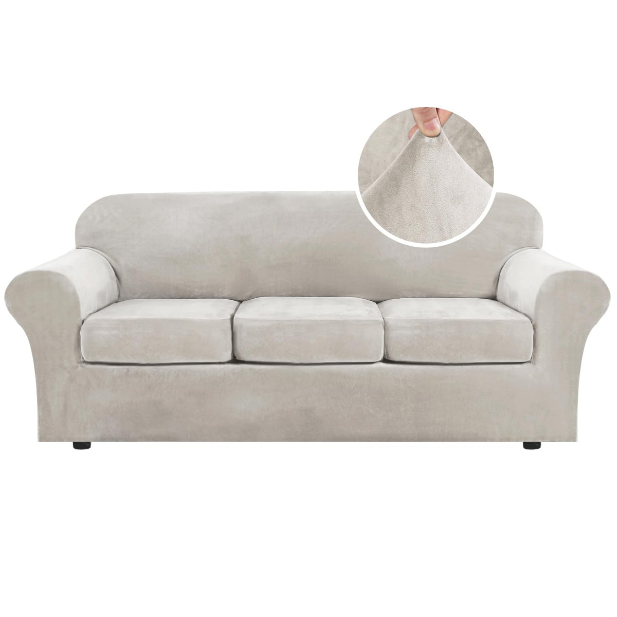 H.VERSAILTEX 4 Pieces Thick Velvet Sofa Covers Couch Covers for 3 Cushion Couch Sofa High Stretch Slipcovers Furniture Protector Form Fit Luxury Couch Cover for Dogs Width Up to 90 Inch(Sofa,Grey)