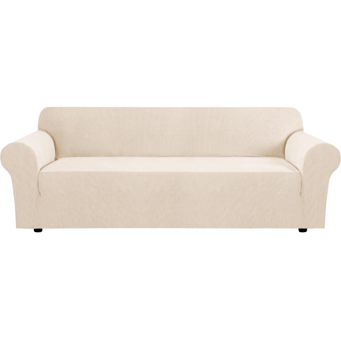 H.VERSAILTEX Stretch Sofa Covers for 3 Cushion Couch Covers Sofa Slipcovers for Living Room Feature Thick Checked Jacquard Fabric with Elastic Bottom, Sofa Large - Natural