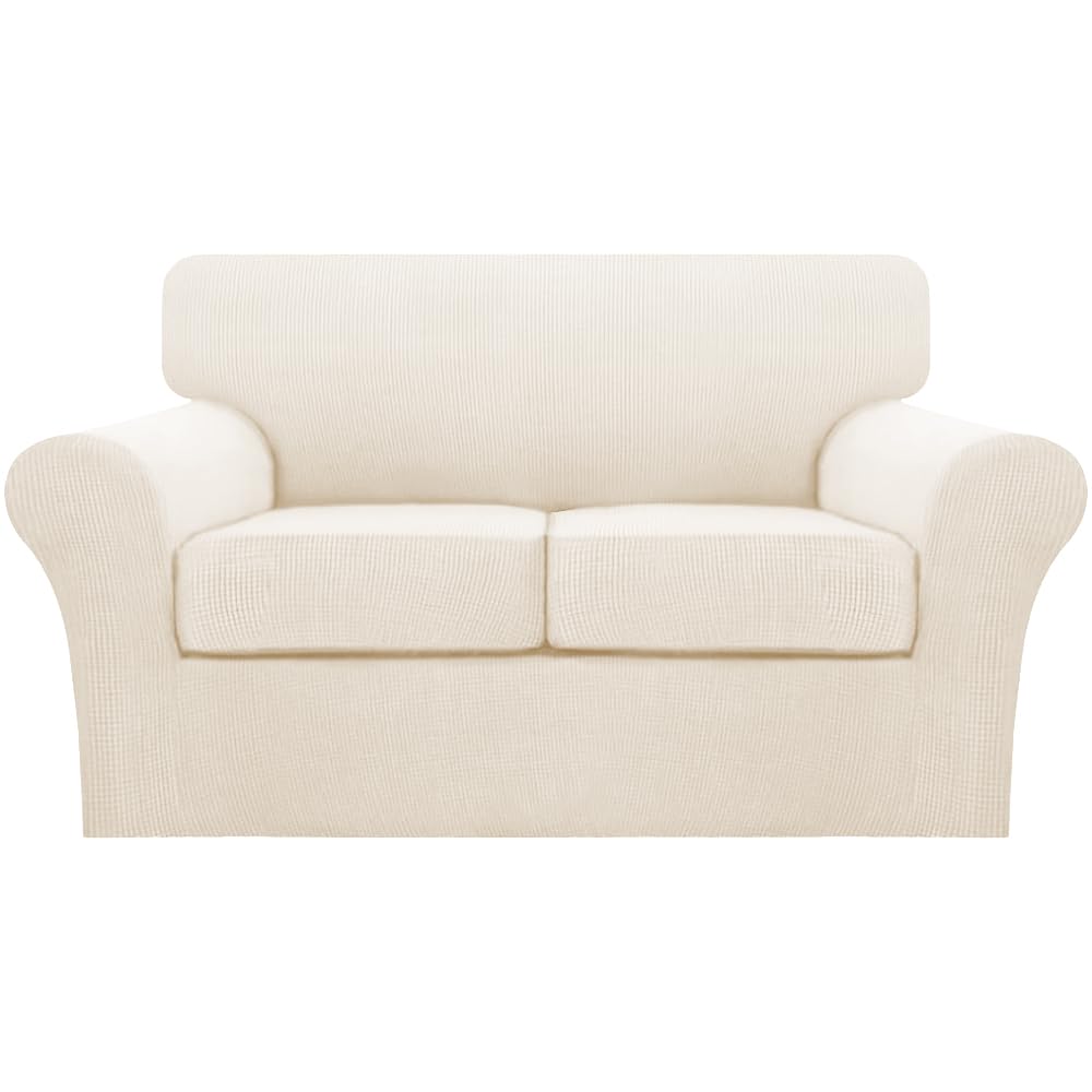 Turquoize 4 Piece Couch Cover Sofa Covers for 3 Cushion Couch Sofa Slipcovers Washable Sofa Cover for Dogs with Individual Couch Cushion Covers Feature Jacquard Fabric(3 Cushion Sofa, Biscotti Beige)