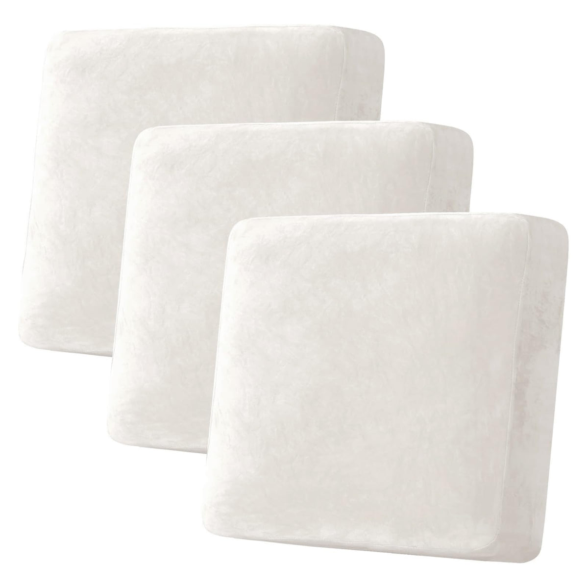 H.VERSAILTEX Velvet Stretch Couch Cushion Cover Plush Cushion Slipcover for Chair Loveseat Sofa Cushion Furniture Protector Seat Cushion Sofa Cover (2 Piece Large Sofa Cushion Covers, Ivory)
