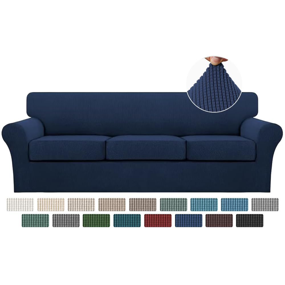 Turquoize 4 Piece Couch Cover Sofa Covers for 3 Cushion Couch Sofa Slipcovers Washable Sofa Cover for Dogs with Individual Couch Cushion Covers Feature Jacquard Fabric(3 Cushion Sofa, Biscotti Beige)
