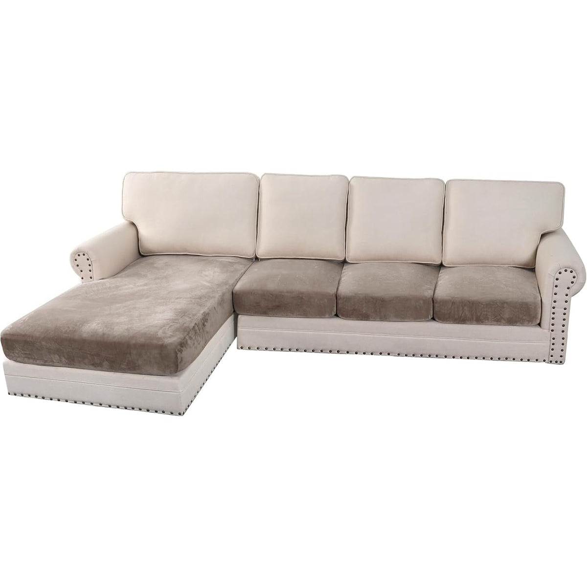 H.VERSAILTEX Velvet Stretch Couch Cushion Cover Plush Cushion Slipcover for Chair Loveseat Sofa Cushion Furniture Protector Seat Cushion Sofa Cover (3 Piece Sofa Cushion Covers, Ivory)