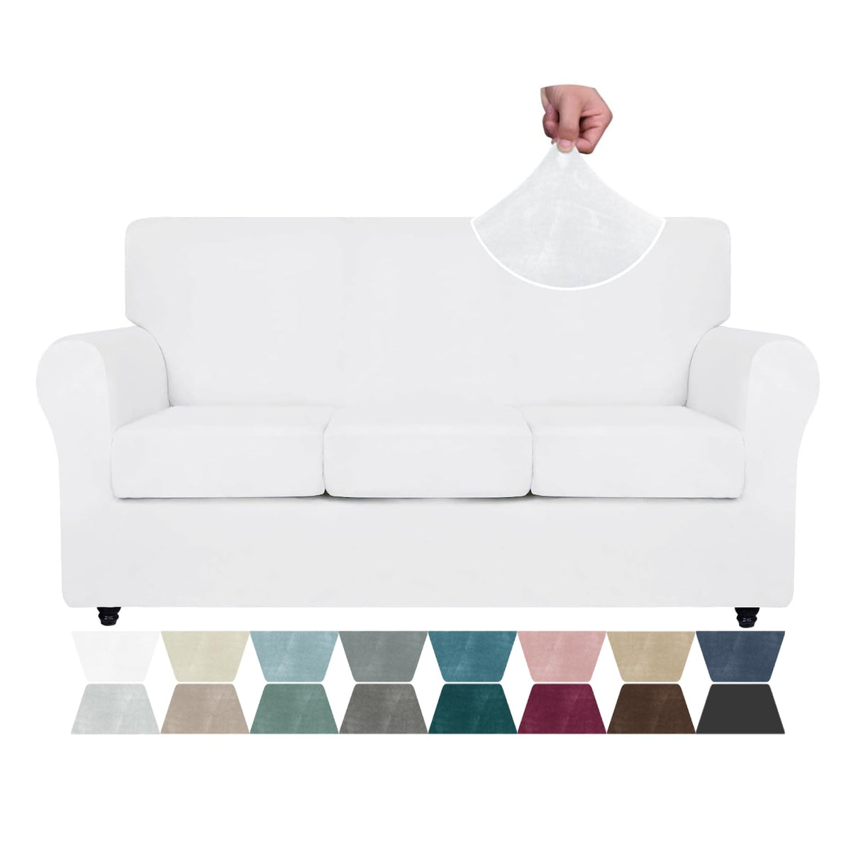 ZNSAYOTX Luxury Couch Cover 4 Piece Stretch Sofa Covers for 3 Cushion Couch Thick Soft Spandex Sofa Slipcover Living Room Anti Slip Dogs Pet Furnitre Protector (White, Sofa)