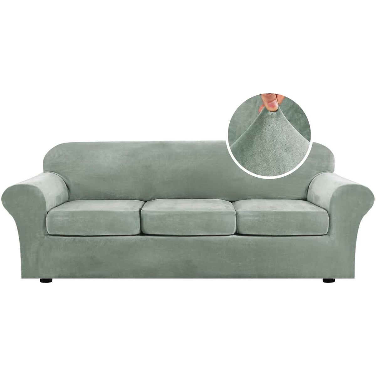 H.VERSAILTEX 4 Pieces Thick Velvet Sofa Covers Couch Covers for 3 Cushion Couch Sofa High Stretch Slipcovers Furniture Protector Form Fit Luxury Couch Cover for Dogs Width Up to 90 Inch(Sofa,Grey)
