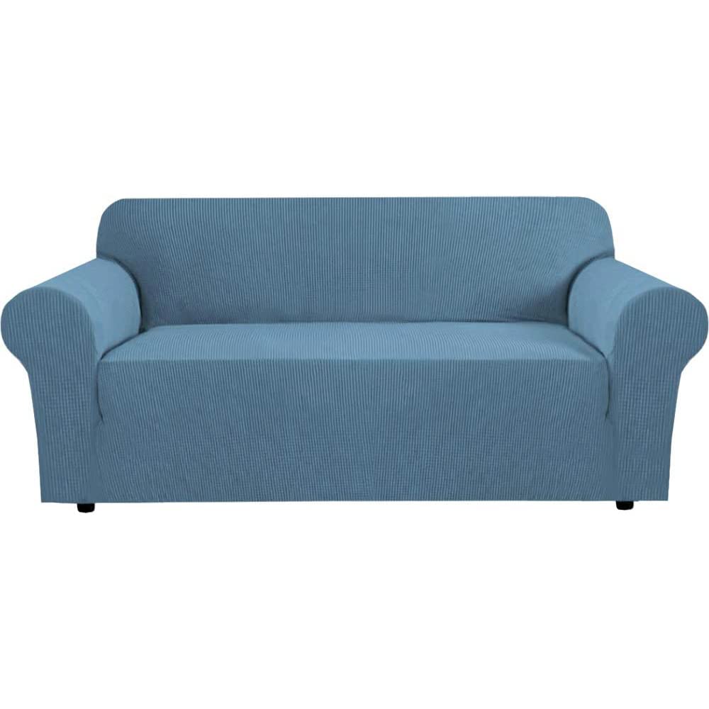 H.VERSAILTEX Stretch Sofa Covers for 3 Cushion Couch Covers Sofa Slipcovers for Living Room Feature Thick Checked Jacquard Fabric with Elastic Bottom, Sofa Large - Natural