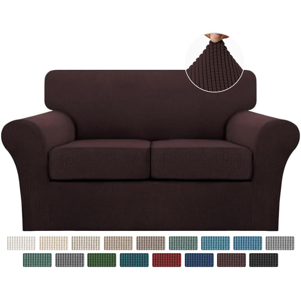 Turquoize 4 Piece Couch Cover Sofa Covers for 3 Cushion Couch Sofa Slipcovers Washable Sofa Cover for Dogs with Individual Couch Cushion Covers Feature Jacquard Fabric(3 Cushion Sofa, Biscotti Beige)