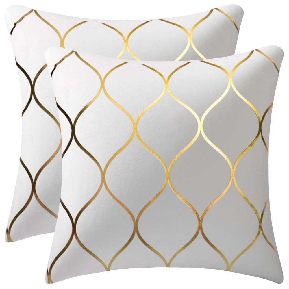 DEZENE Gold Velvet Throw Pillow Covers: 2 Pack 18x18 Inch Square Decorative Pillow Cases for Bedroom Sofa Couch Living Room, Light Grey
