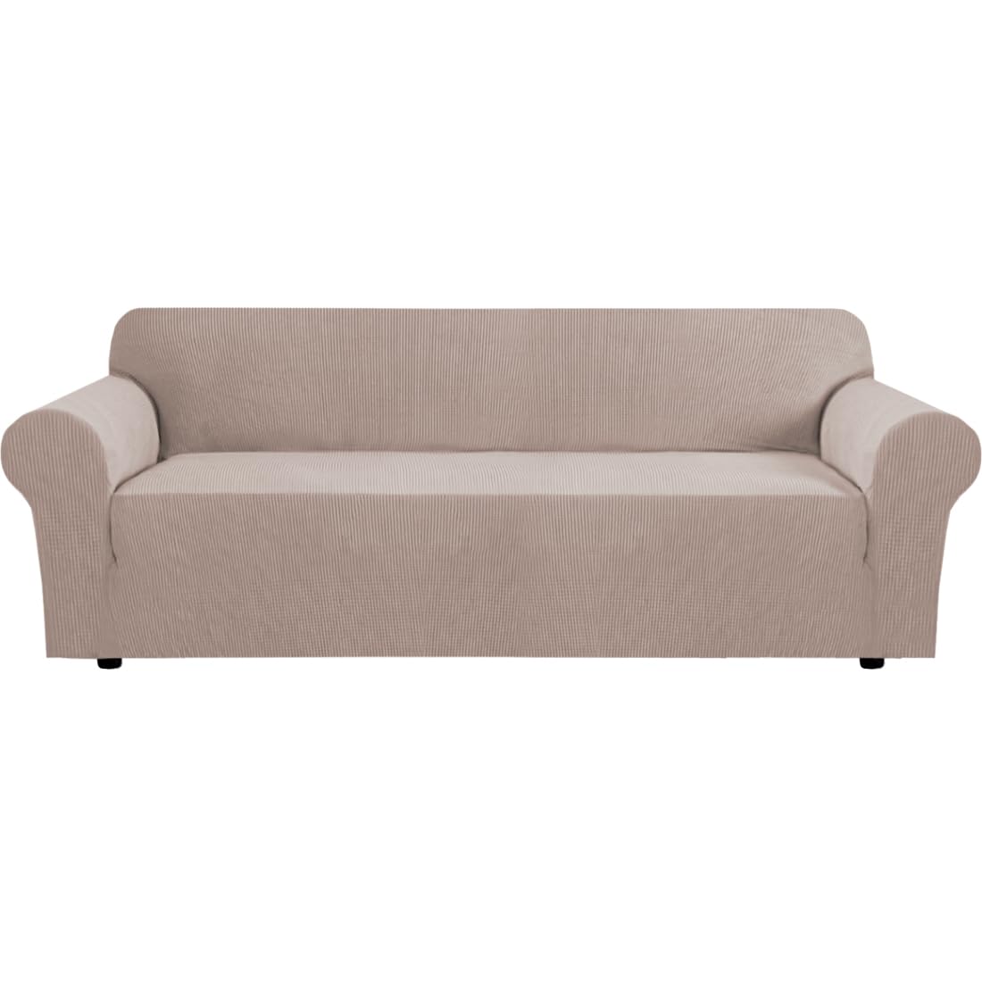 H.VERSAILTEX Stretch Sofa Covers for 3 Cushion Couch Covers Sofa Slipcovers for Living Room Feature Thick Checked Jacquard Fabric with Elastic Bottom, Sofa Large - Natural