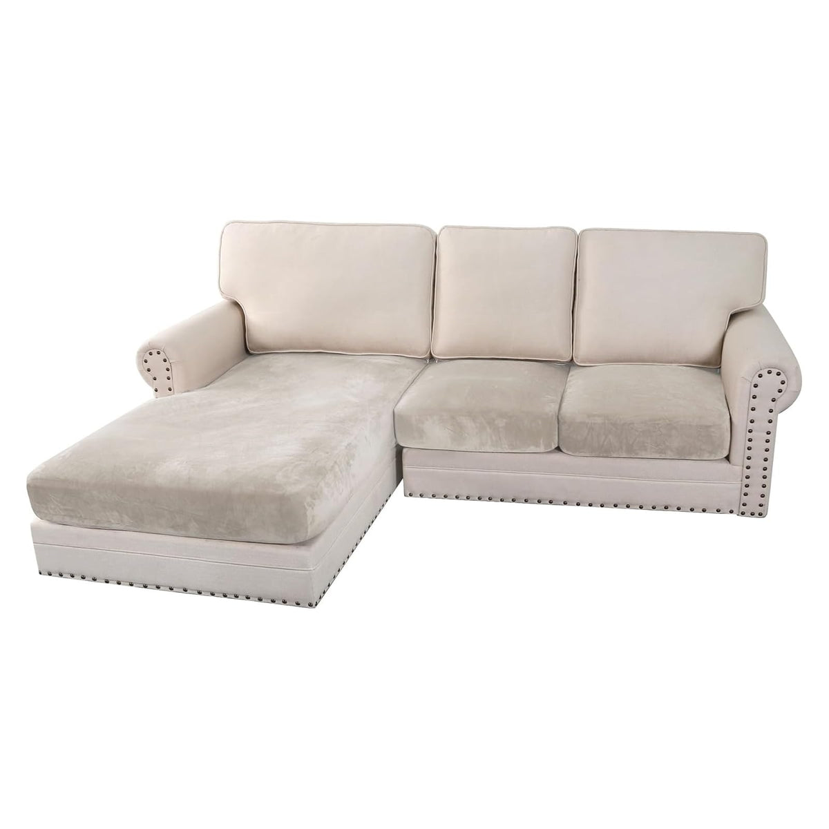 H.VERSAILTEX Velvet Stretch Couch Cushion Cover Plush Cushion Slipcover for Chair Loveseat Sofa Cushion Furniture Protector Seat Cushion Sofa Cover (3 Piece Sofa Cushion Covers, Ivory)