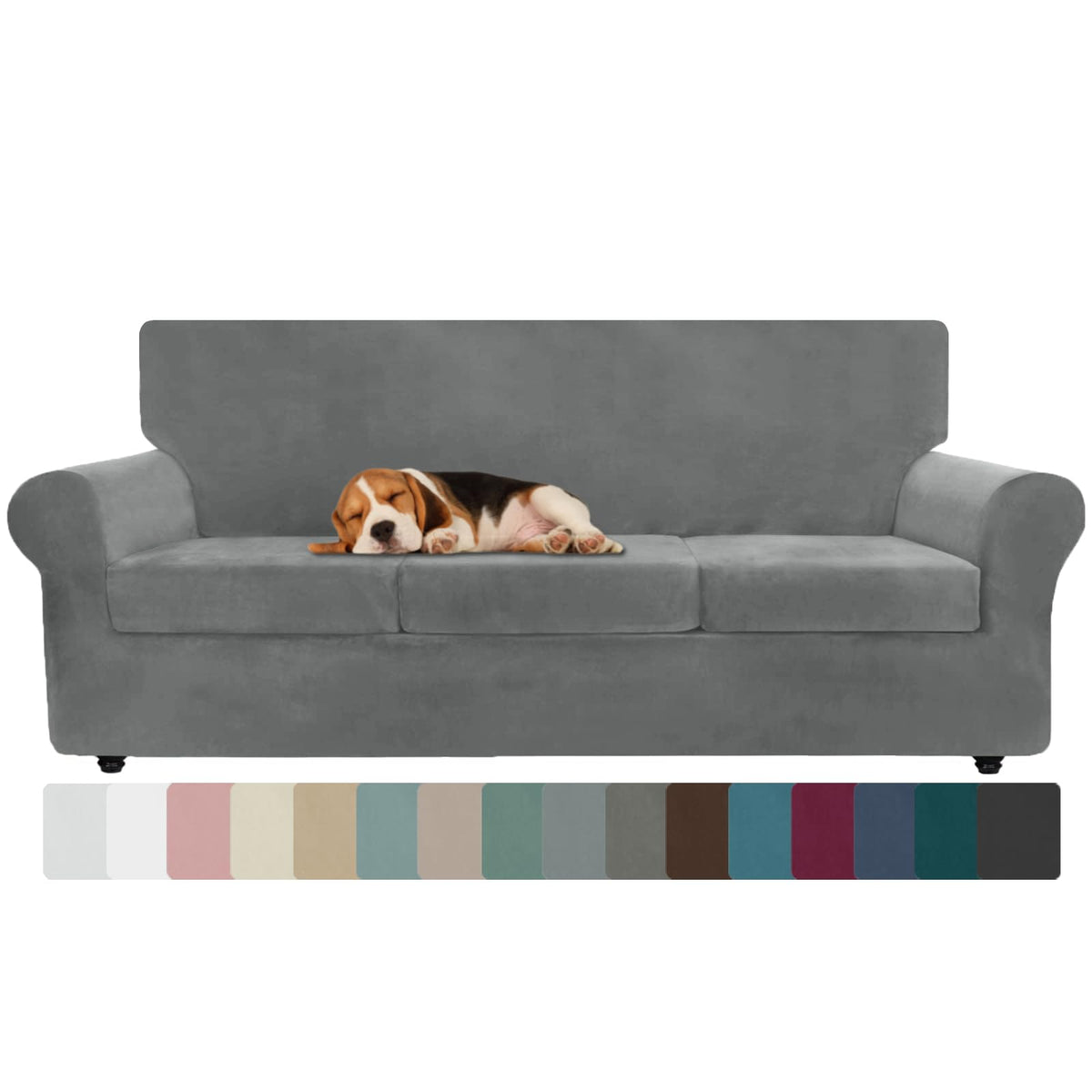 ZNSAYOTX Luxury Couch Cover 4 Piece Stretch Sofa Covers for 3 Cushion Couch Thick Soft Spandex Sofa Slipcover Living Room Anti Slip Dogs Pet Furnitre Protector (White, Sofa)