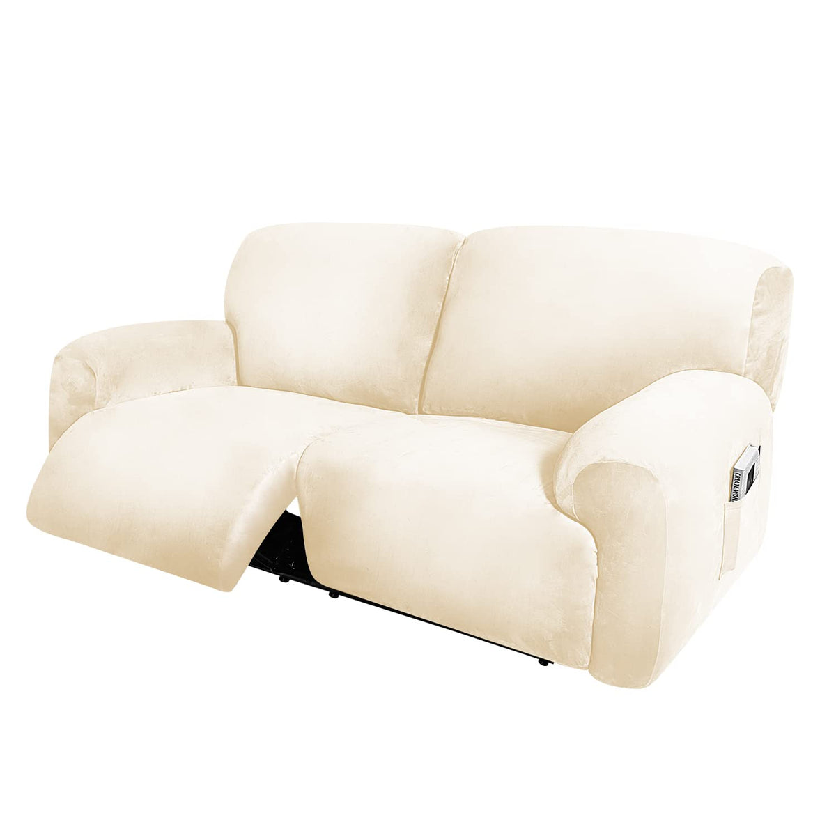 ULTICOR Extra Wide 75-100" 2 Seater Reclining Sofa Slipcover, Velvet Stretch 6-Piece, Soft Washable (Dark Grey)