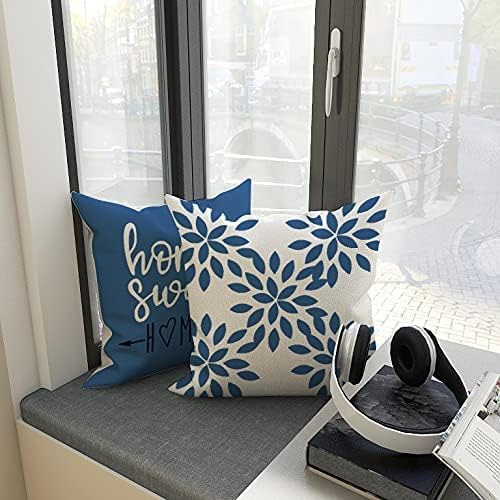 YCOLL Pillow Covers 18x18 Set of 4, Modern Sofa Throw Pillow Cover, Decorative Outdoor Linen Fabric Pillow Case for Couch Bed Car,Light Blue