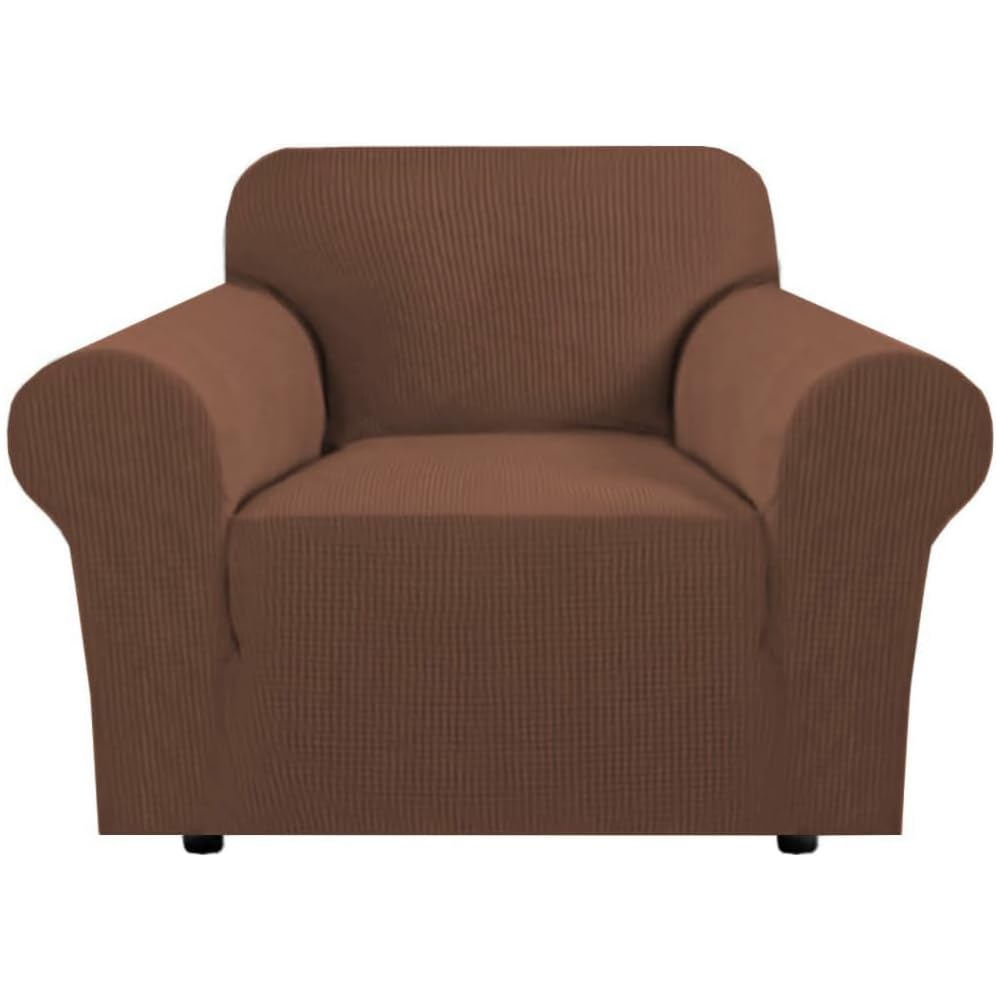 H.VERSAILTEX Stretch Sofa Covers for 3 Cushion Couch Covers Sofa Slipcovers for Living Room Feature Thick Checked Jacquard Fabric with Elastic Bottom, Sofa Large - Natural