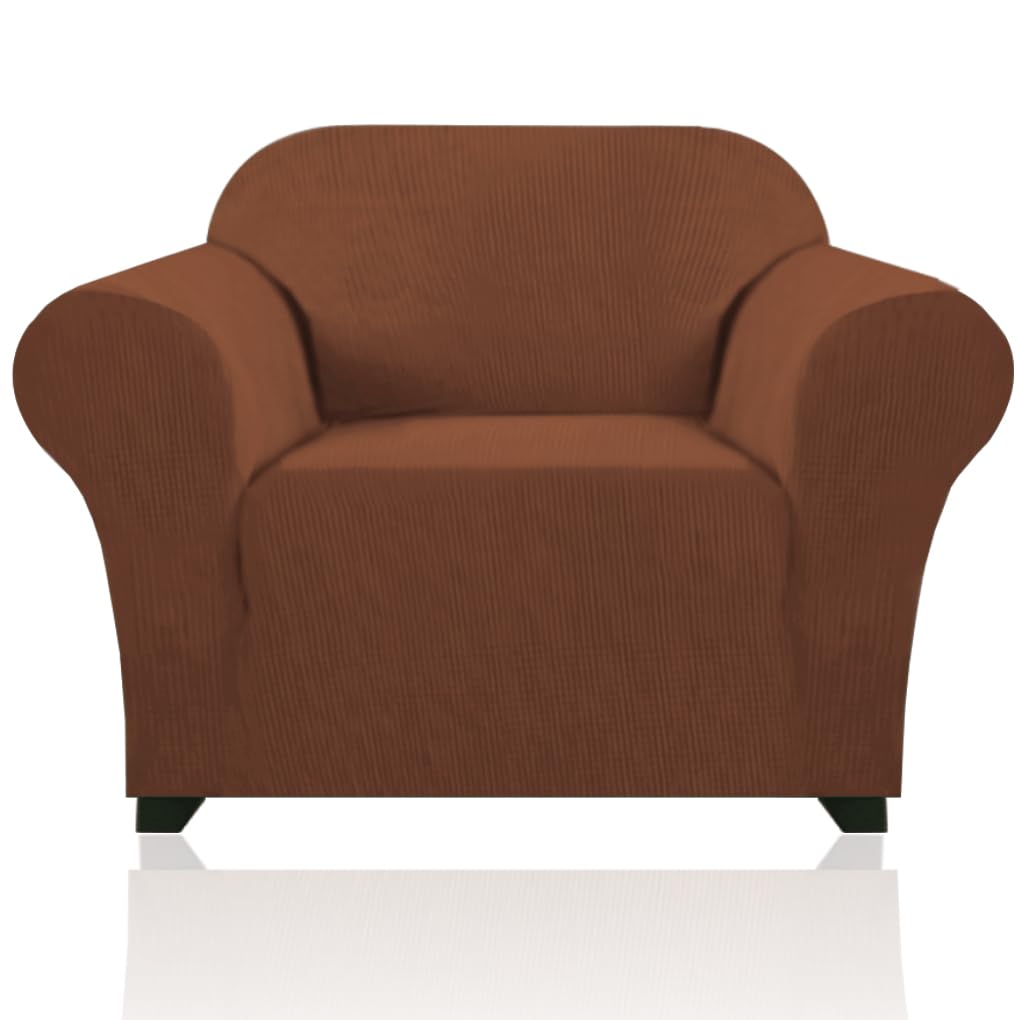 PrinceDeco Stretch Loveseat Sofa Cover Slipcover Couch Cover for 2 Cushion Sofa Washable Sofa Cover for Pets Friendly Furniture Protector Covers with Non Slip Bottom(Loveseat, Brown)