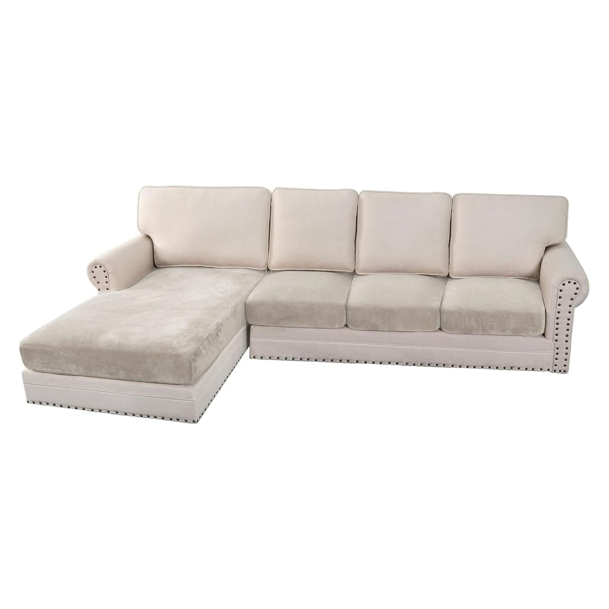 H.VERSAILTEX Velvet Stretch Couch Cushion Cover Plush Cushion Slipcover for Chair Loveseat Sofa Cushion Furniture Protector Seat Cushion Sofa Cover (2 Piece Large Sofa Cushion Covers, Ivory)