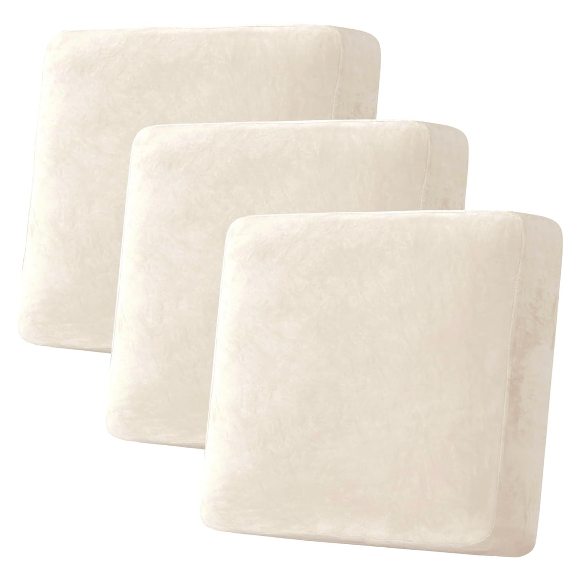 H.VERSAILTEX Velvet Stretch Couch Cushion Cover Plush Cushion Slipcover for Chair Loveseat Sofa Cushion Furniture Protector Seat Cushion Sofa Cover (3 Piece Sofa Cushion Covers, Ivory)
