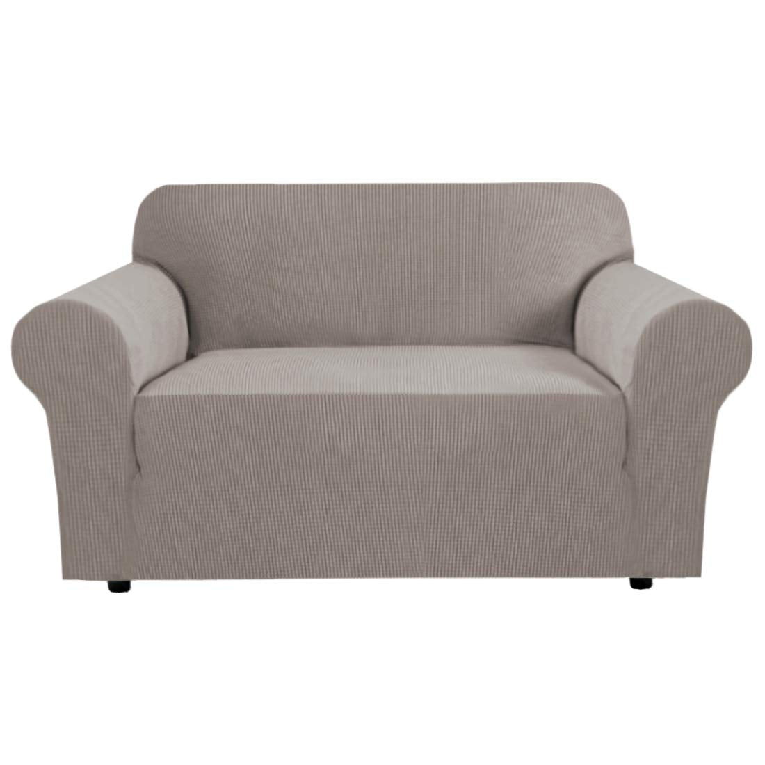 H.VERSAILTEX Stretch Sofa Covers for 3 Cushion Couch Covers Sofa Slipcovers for Living Room Feature Thick Checked Jacquard Fabric with Elastic Bottom, Sofa Large - Natural