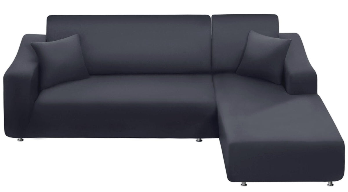 NAISI Couch Cover L Shape 2 Pieces Sofa Cover Soft Stretch Slipcovers with 2pcs Pillowcases Furniture Protector Sectional Couch Covers 3 Seater + 3 Seater(Black)
