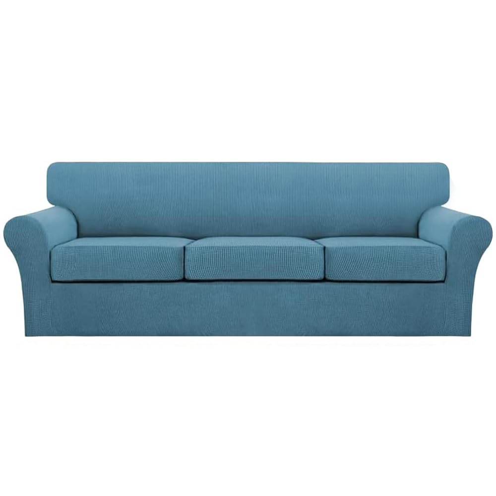 Turquoize 4 Piece Couch Cover Sofa Covers for 3 Cushion Couch Sofa Slipcovers Washable Sofa Cover for Dogs with Individual Couch Cushion Covers Feature Jacquard Fabric(3 Cushion Sofa, Biscotti Beige)